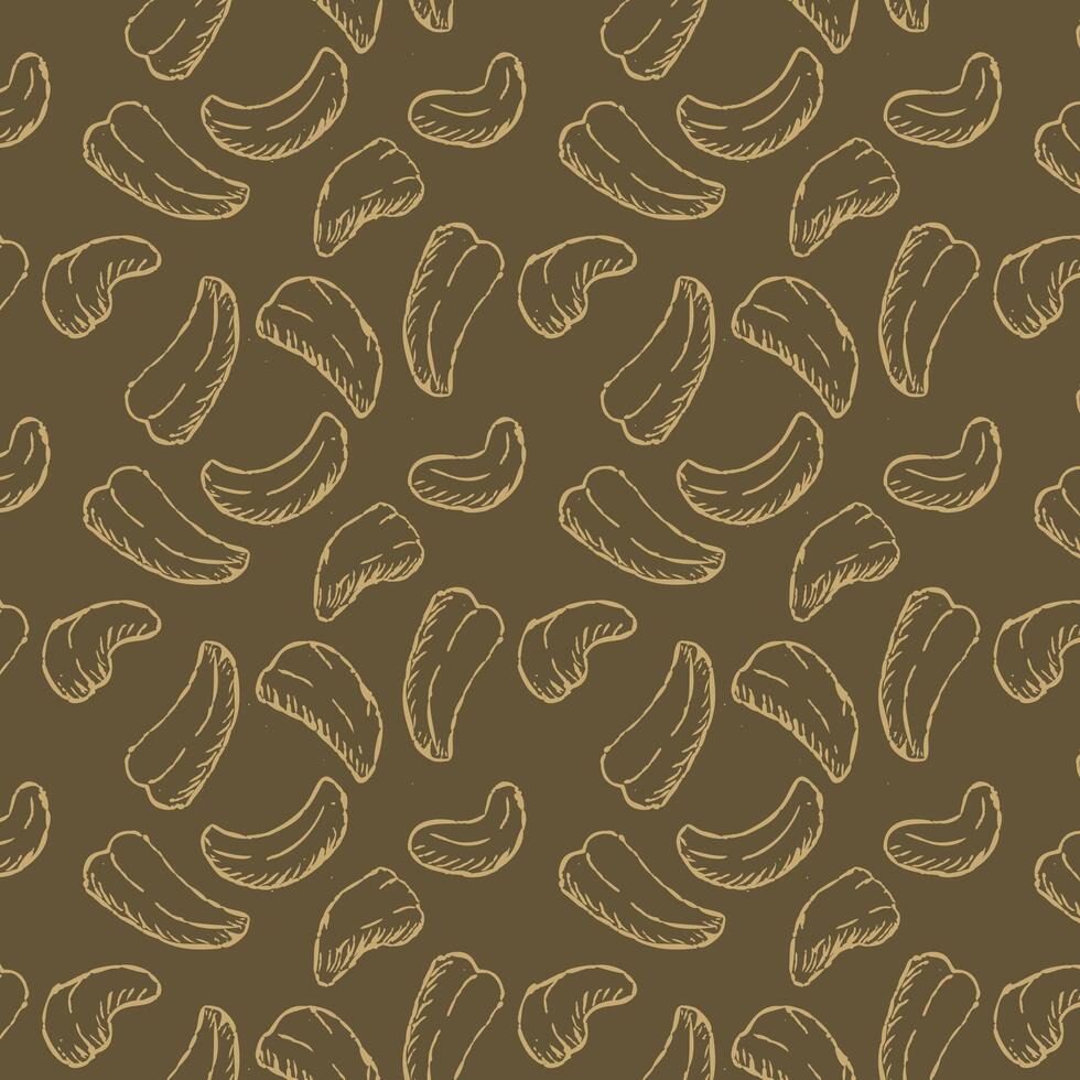 Hand drawn nuts Cashew seamless pattern on brown backdrop vector