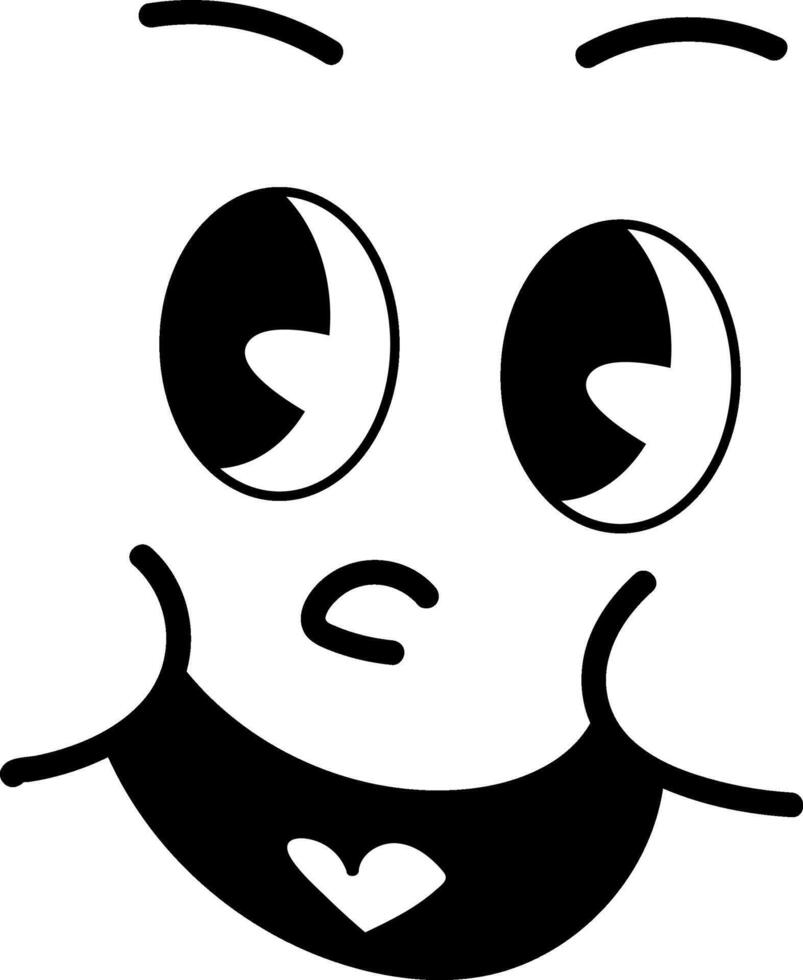 laughing face of retro cartoon mascot in black and white colors vector