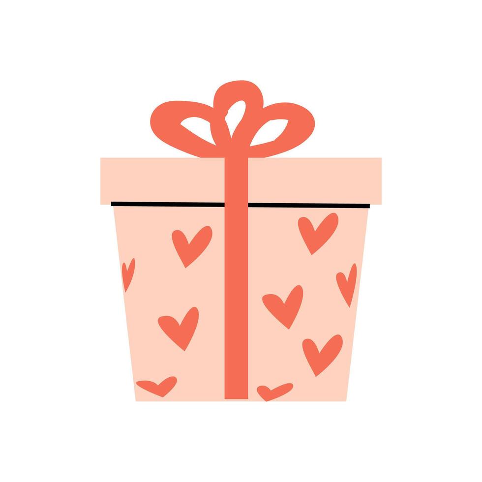 cute pink gift box vector illustration for valentines and mother day. Vector illustration isolated. Can used for mom day icon on banner.