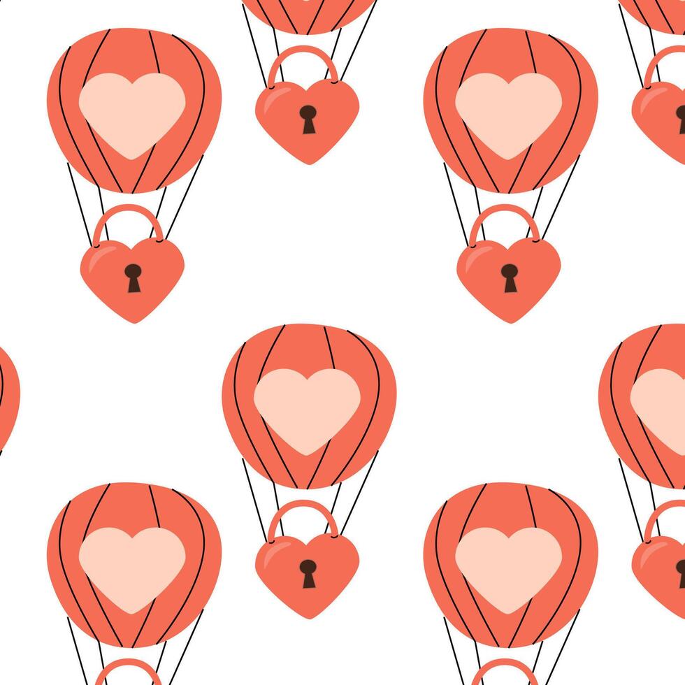 red aero baloon with lock - heart love pattern. Vector illustration can used for love day background, wrapping, greeting card, decoration banner, textile.