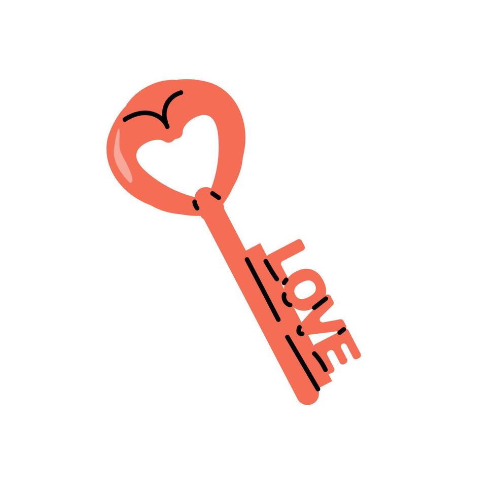 red key with love lettering decoration doodle design. Vector illustration for love day