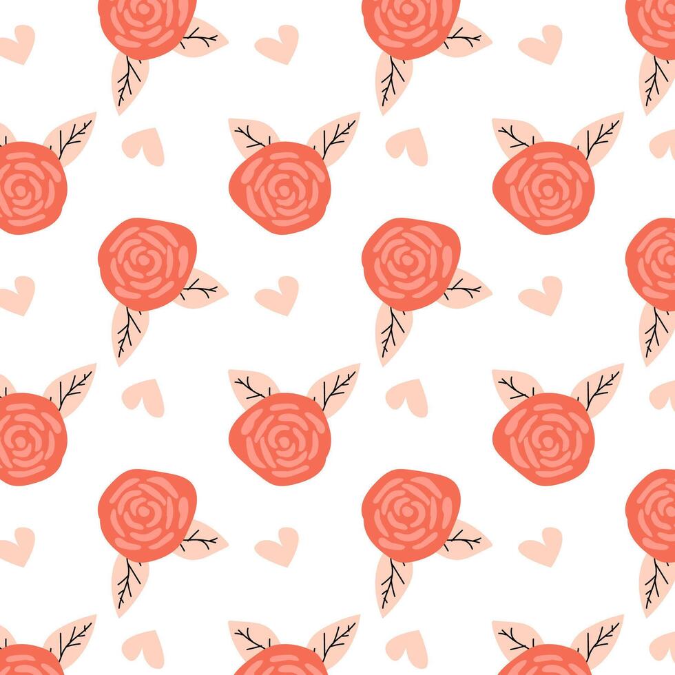 Romantic doodle flower with hearts background. Vector illustration can used for greeting card, wrapping paper, textile design, poster, wallpapers.
