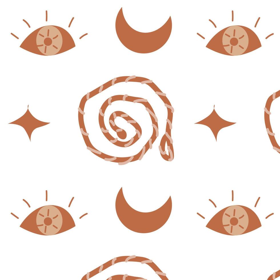 western boho pattern with rope, moon and eye, mystic design. Vector illustration