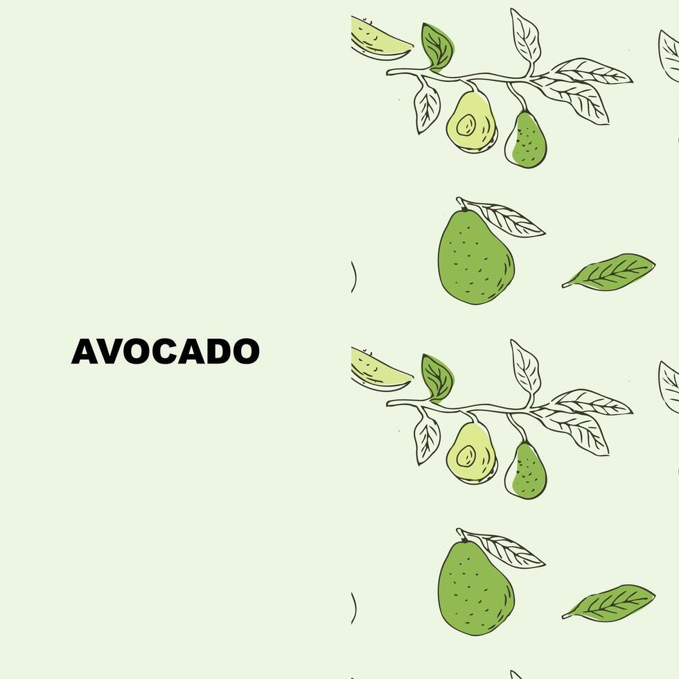 Sketch drawing background banner of avocado, avocado half, sliced fruit and seed. Vector illustration can used for wrapping, card.