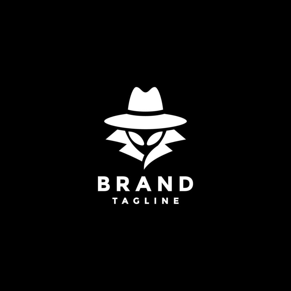 Mysterious Alien In White Logo. Alien Wearing Hat And Coat Logo Design. vector
