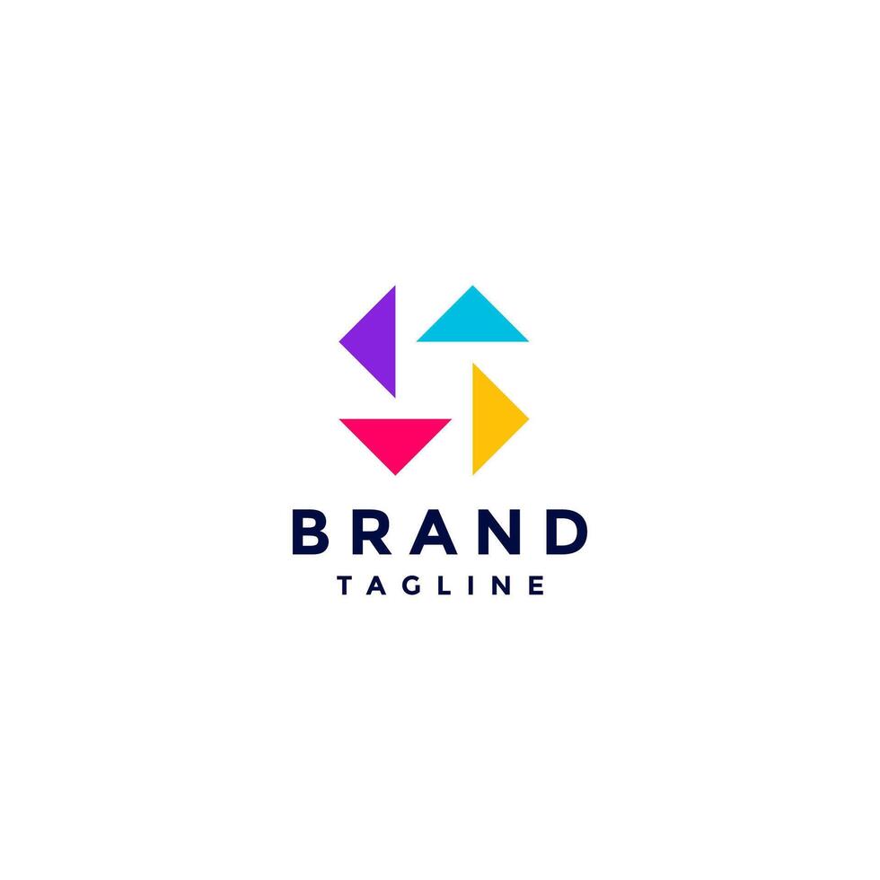 Four Rotating Triangle Logo Design. Four Colorful Triangle Icons Facing Four Different Directions Logo Design. vector