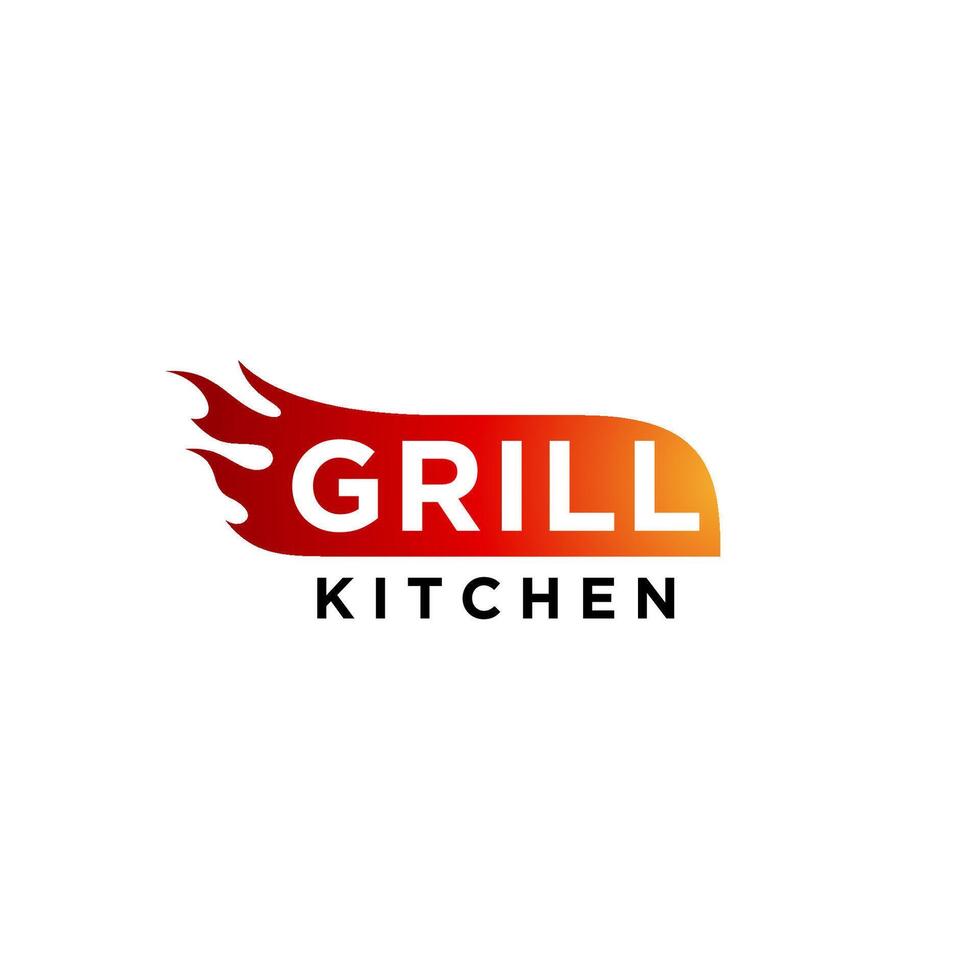 Fiery Grill Kitchen Logo Design. Fiery Knife Edge Silhouette Logo Design. vector