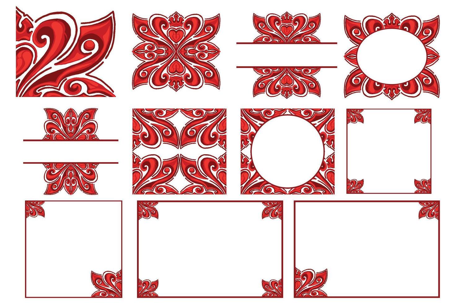 Set Of Red Orament Frame Border Vector For Decoration Design