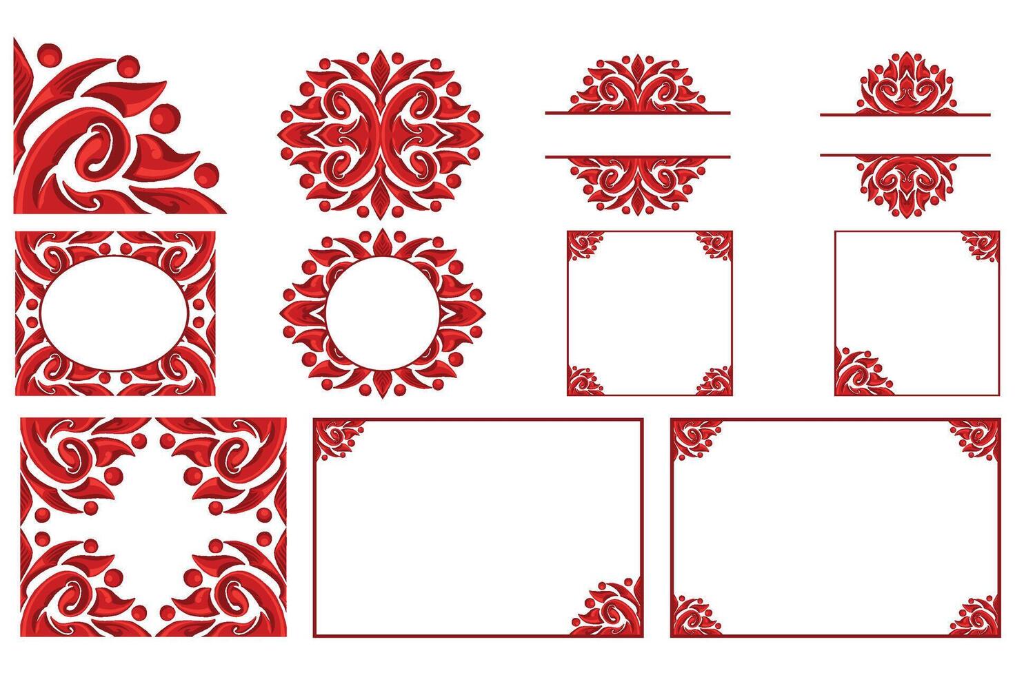 conjunto de rojo oramento marco frontera vector para decoración diseño