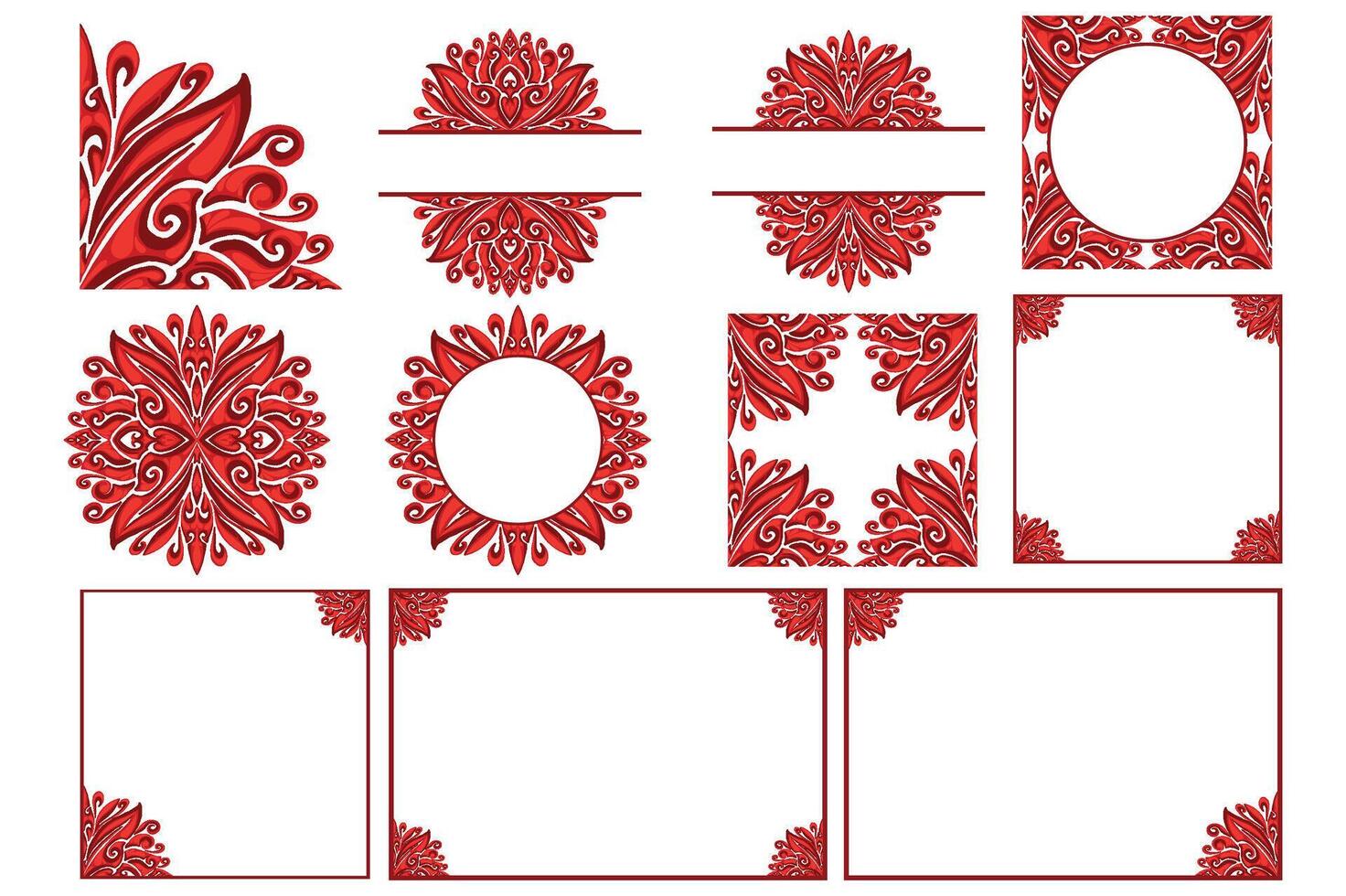 conjunto de rojo oramento marco frontera vector para decoración diseño