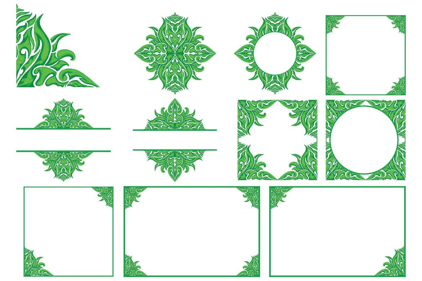 Set Of Green Ornament Frame Border Vector Design For Decoration