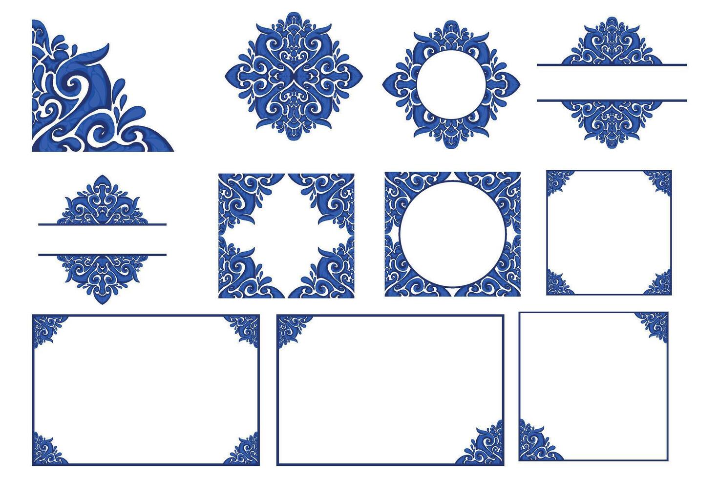 Set Of Blue Ornament Frame Border Vector Design For Decorative Element