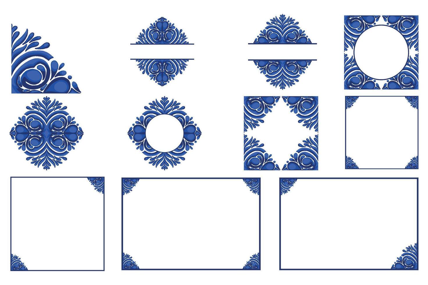 Set Of Blue Ornament Frame Border Vector Design For Decorative Element