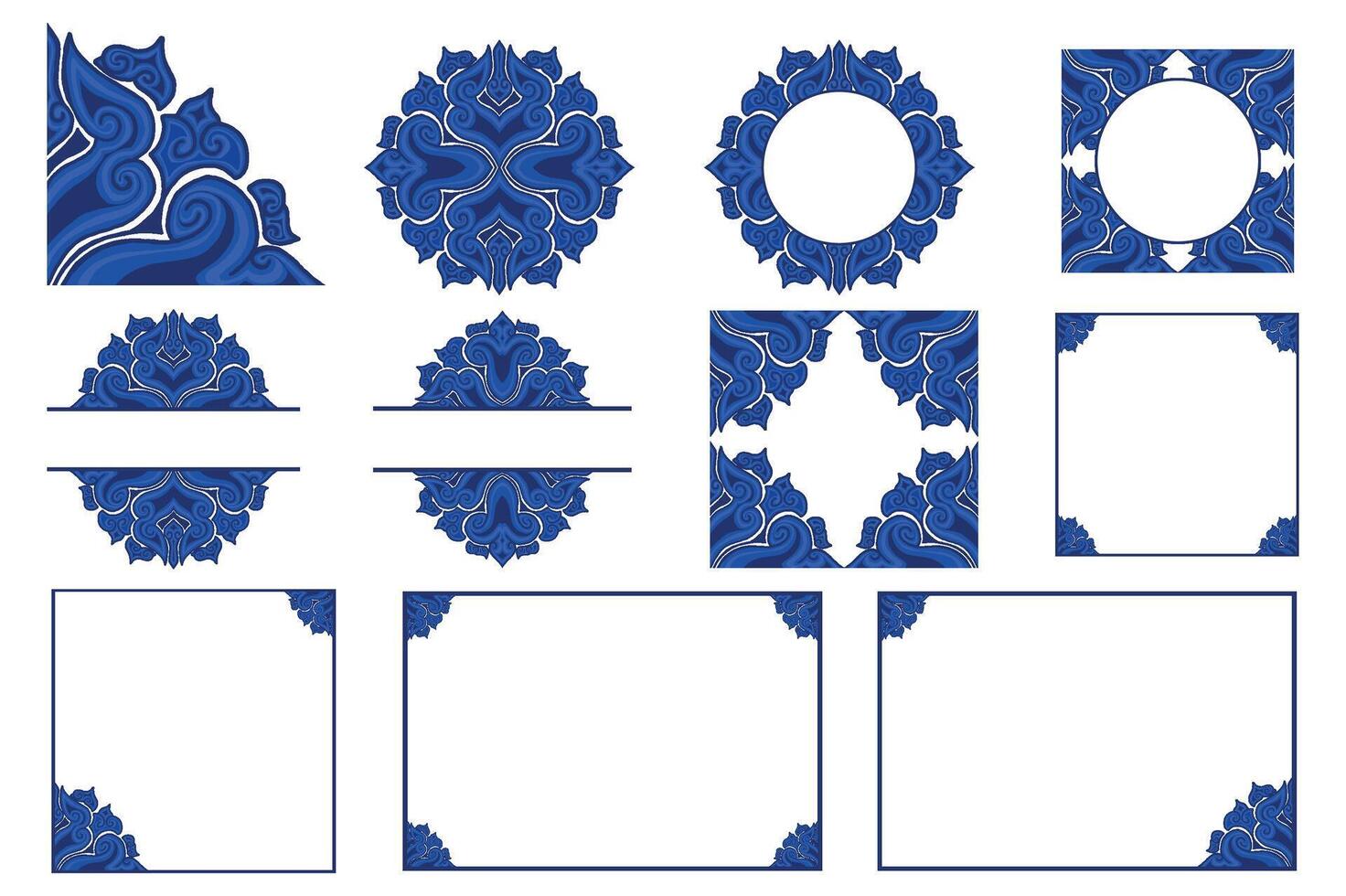 conjunto de azul ornamento marco frontera vector diseño para decorativo elemento