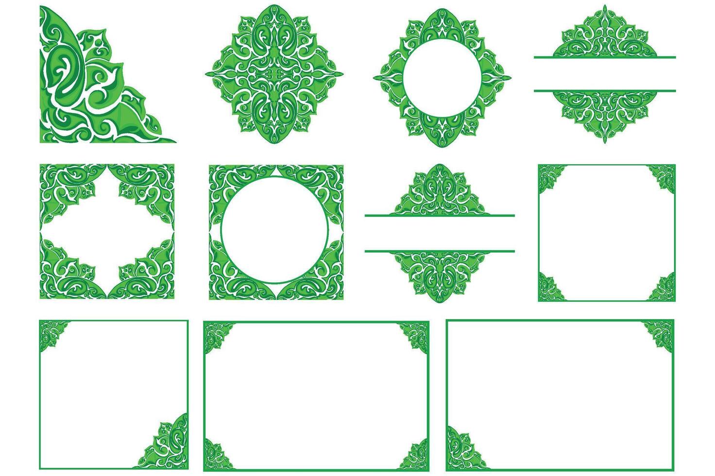 conjunto de verde ornamento marco frontera vector diseño para decoración