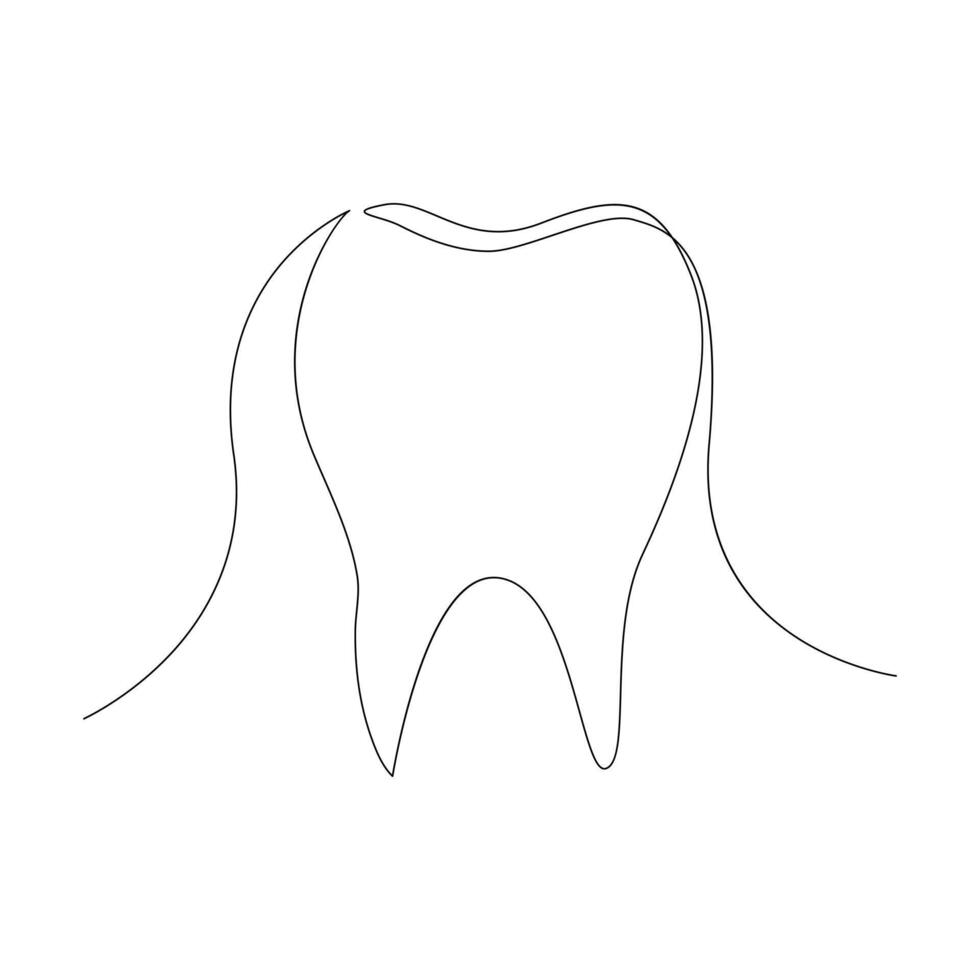 Vector Continuous line drawing of tooth isolated on white background illustration concept of dental