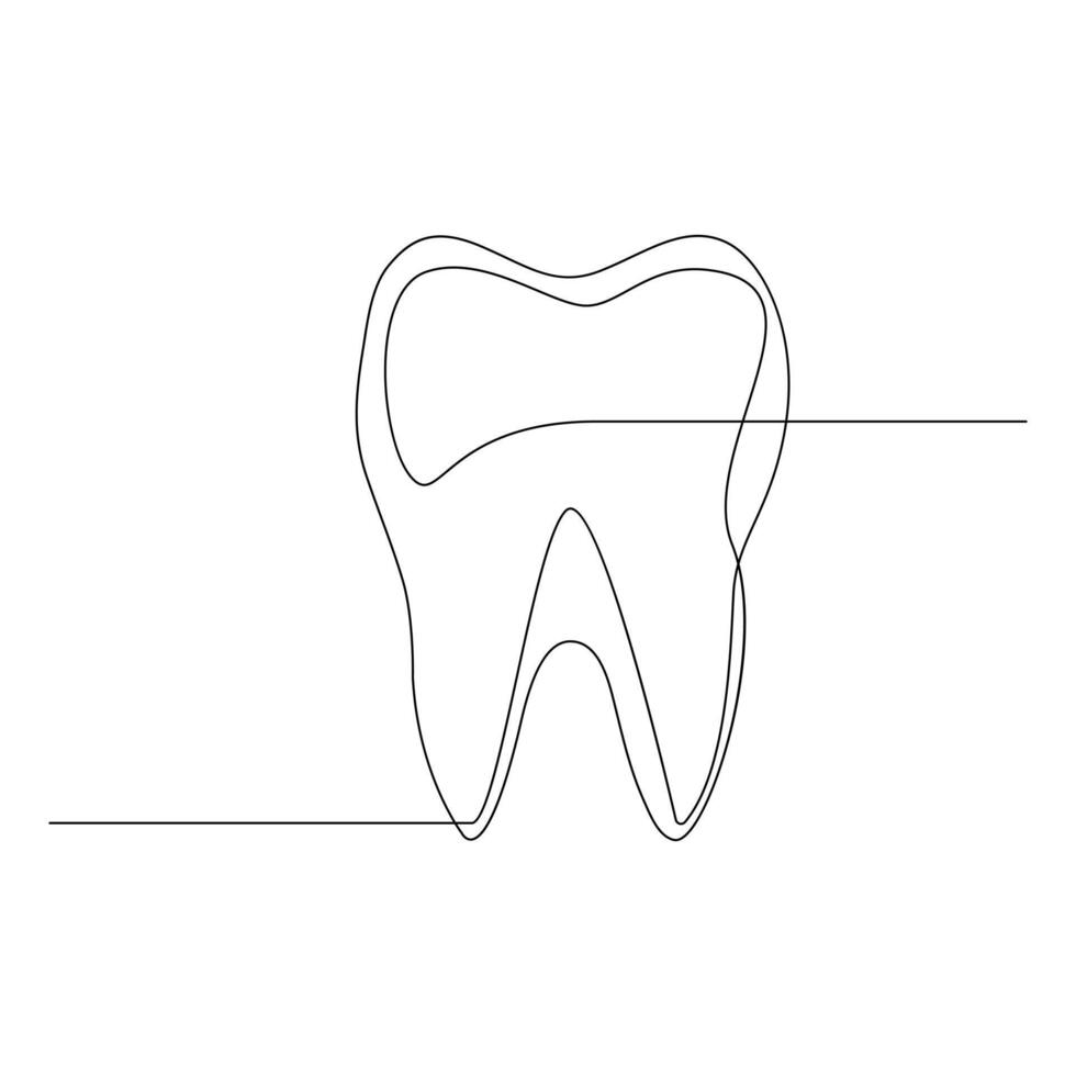 Vector Continuous line drawing of tooth isolated on white background illustration concept of dental