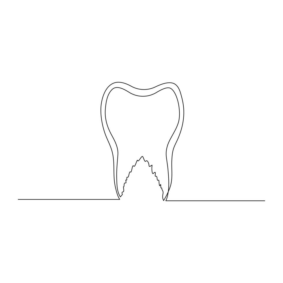 Vector Continuous line drawing of tooth isolated on white background illustration concept of dental