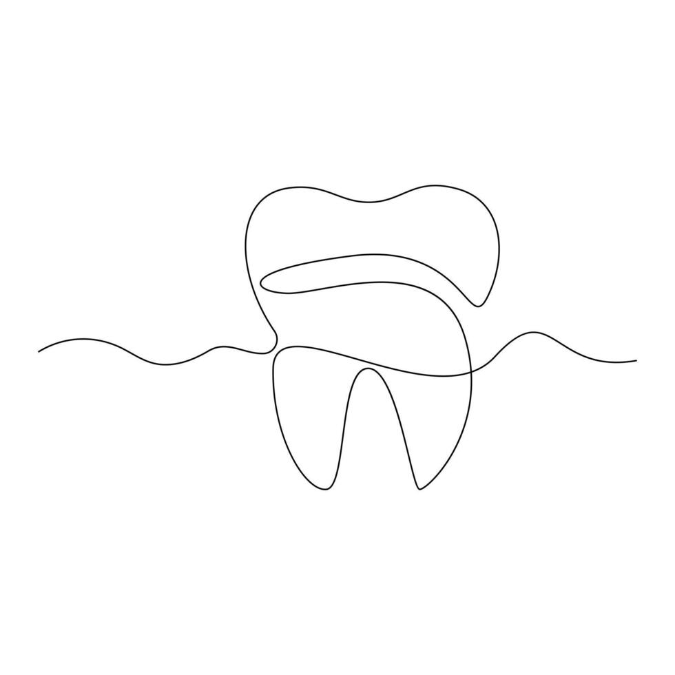 Vector Continuous line drawing of tooth isolated on white background illustration concept of dental