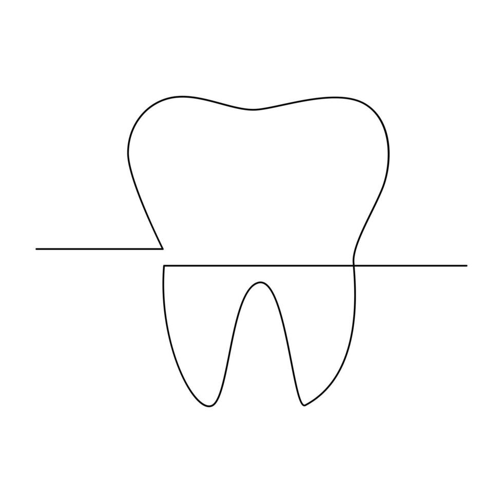 Vector Continuous line drawing of tooth isolated on white background illustration concept of dental