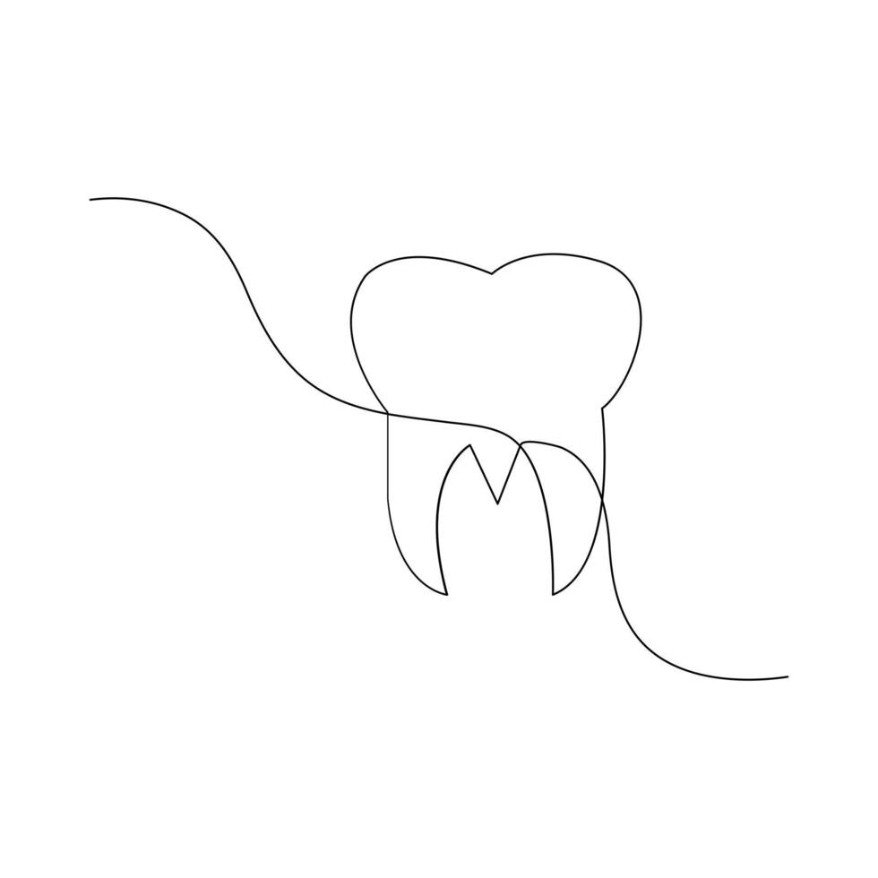 Vector Continuous line drawing of tooth isolated on white background illustration concept of dental