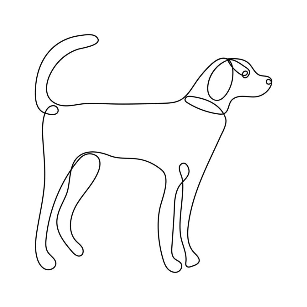 Vector dog pet animal continuous one line art silhouette drawing isolated on white background