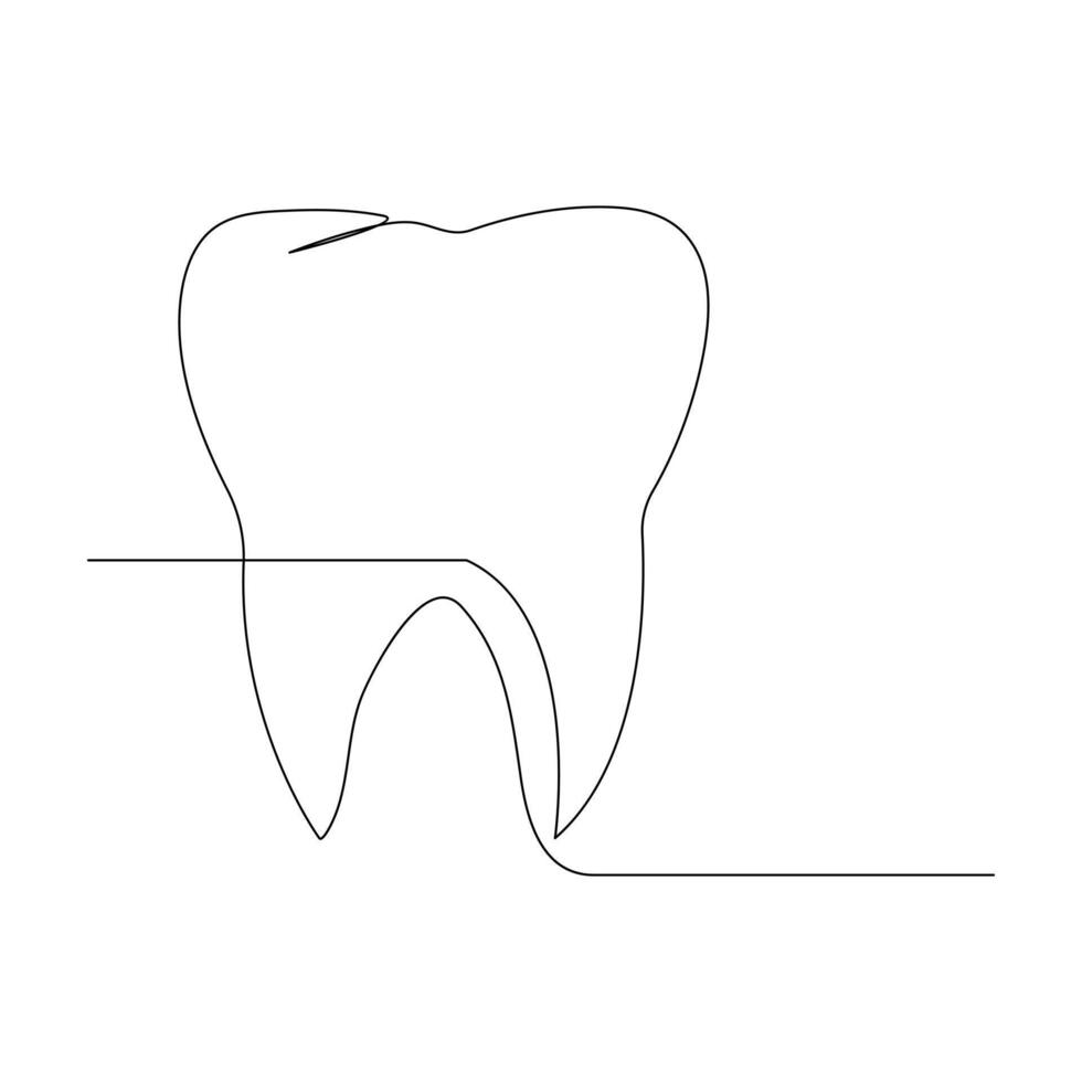 Vector Continuous line drawing of tooth isolated on white background illustration concept of dental
