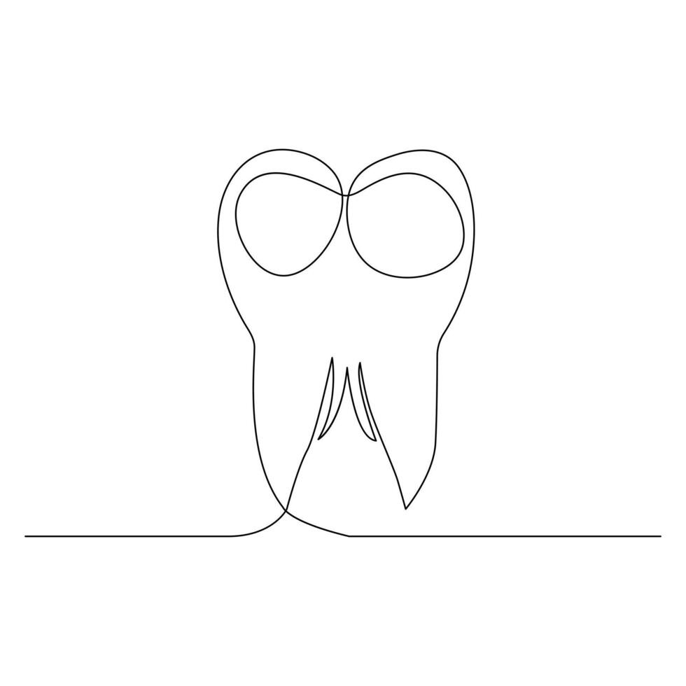 Vector Continuous line drawing of tooth isolated on white background illustration concept of dental