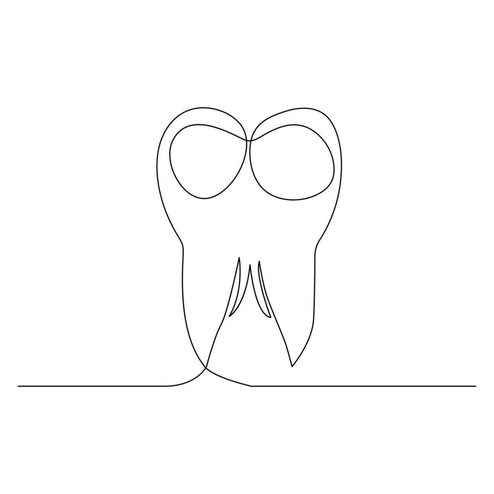 vector continuo línea dibujo de diente aislado en blanco antecedentes ilustración concepto de dental