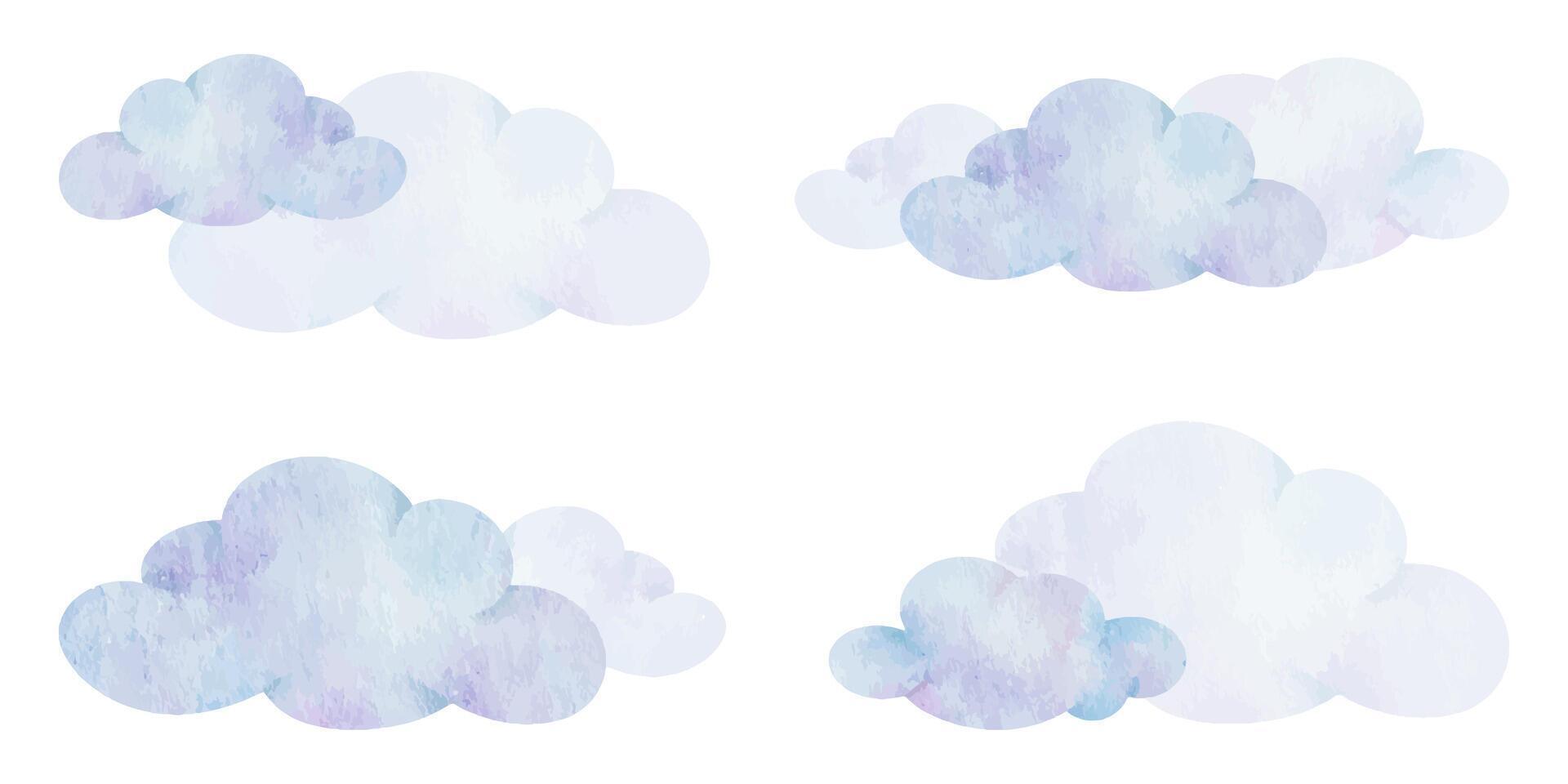 Blue air clouds. Cute baby Watercolor illustration. Isolated. Design for logo, kid's goods, clothes, textiles, postcards, baby shower and children's room vector