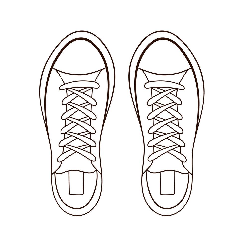 Sneaker shoe for man and woman icon in line art style. Minimalistic outline logo for shoes shop. Vector illustration isolated on a white background.