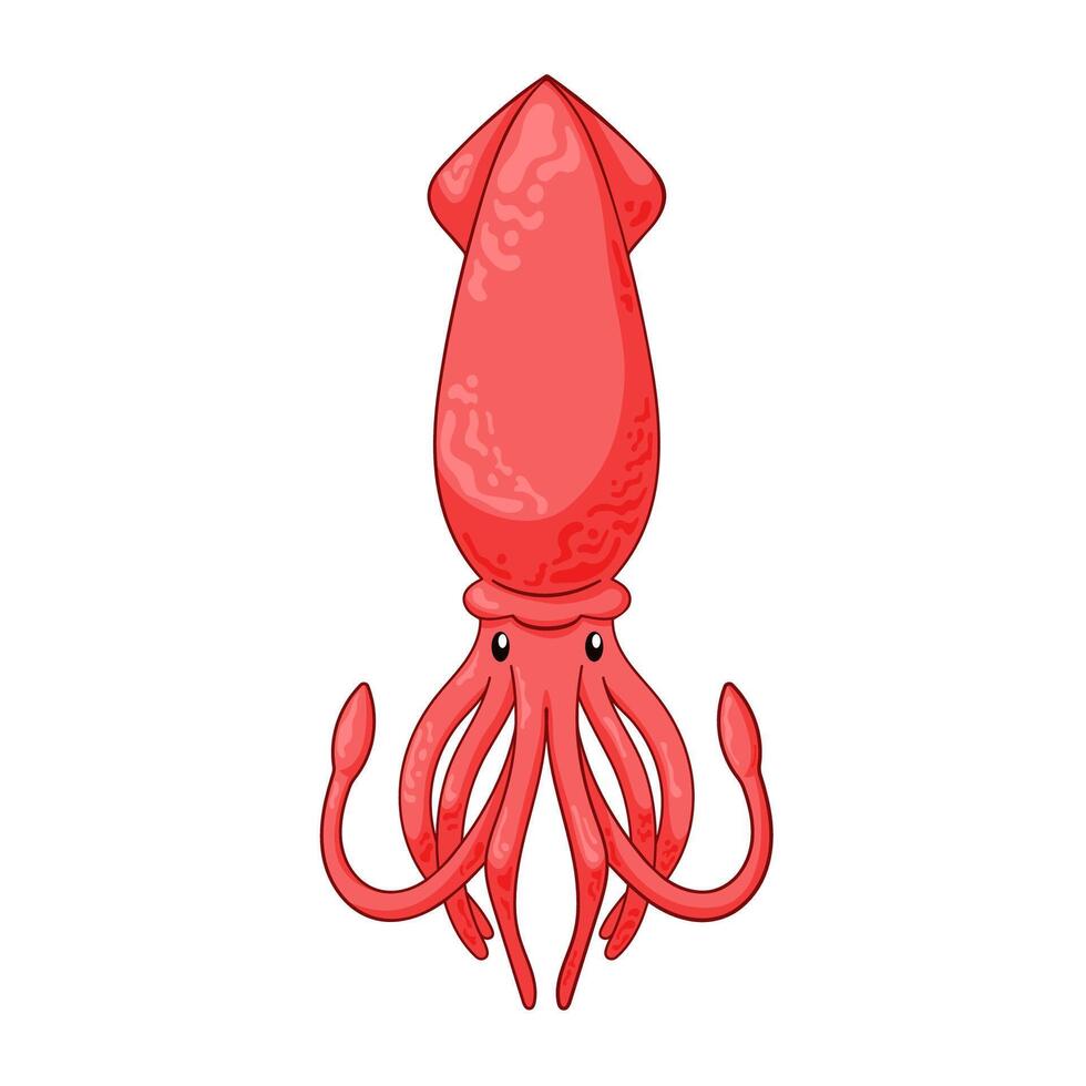 submarino calamar logo en dibujos animados, línea Arte estilo. plano submarino animal personaje, acuático fauna criatura. vector ilustración aislado en un blanco antecedentes.