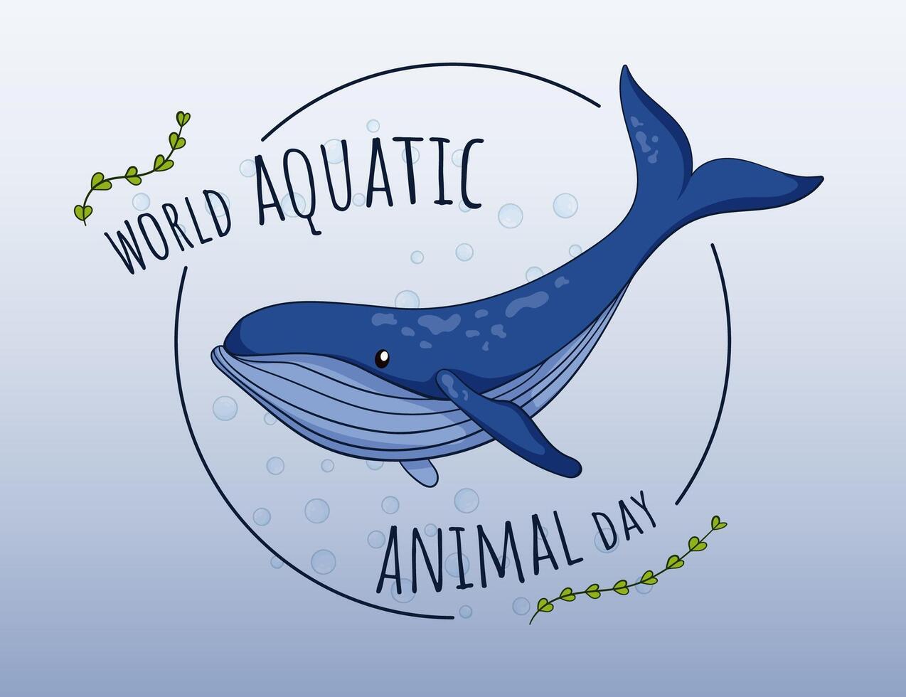 World aquatic animal day. Graphic print with whale for banner, poster, card. Hand drawn flat design. Vector illustration isolated.