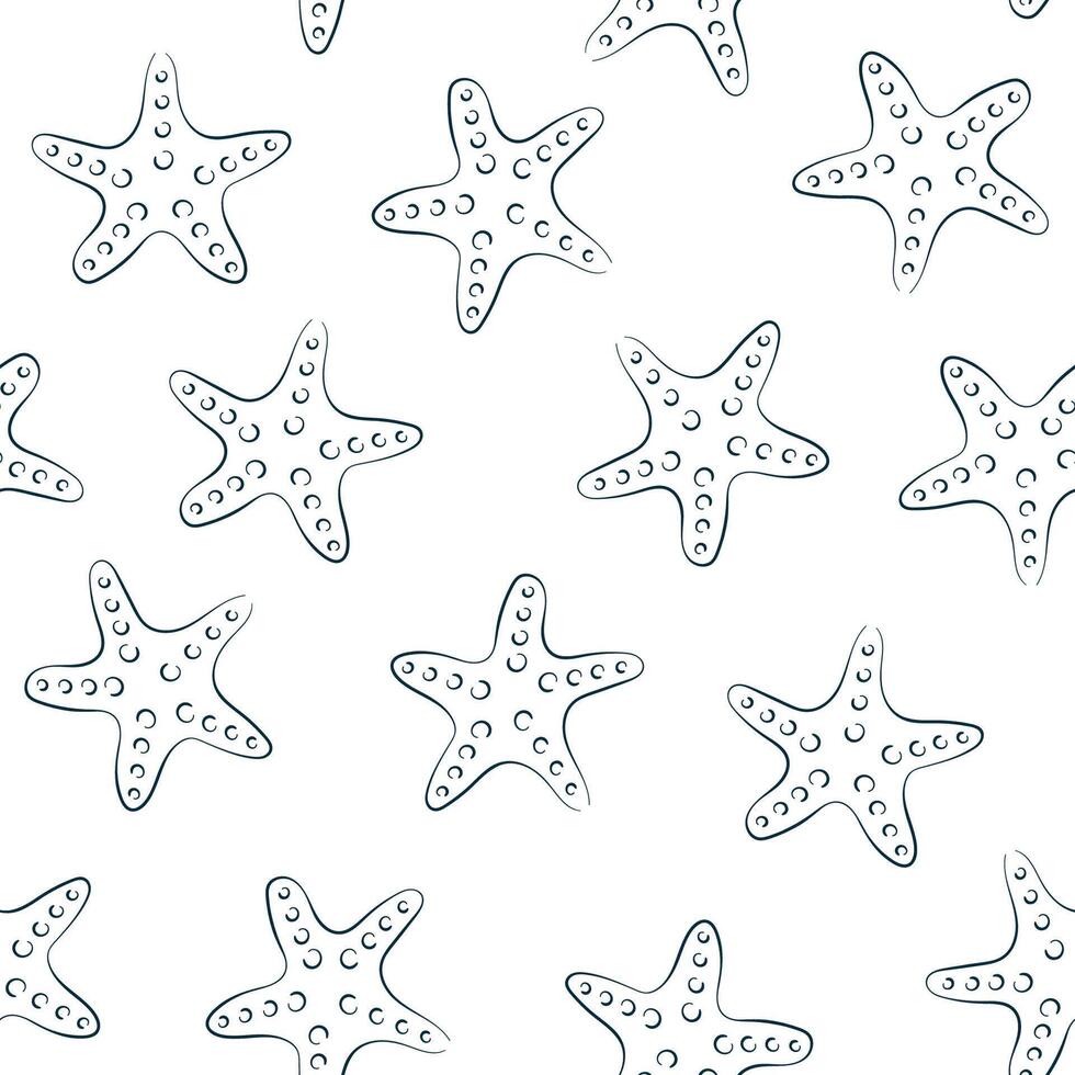 Starfish seamless pattern in line art style. Undersea design for wallpaper, wrapping, fabric and textile. Vector illustration on a white background.