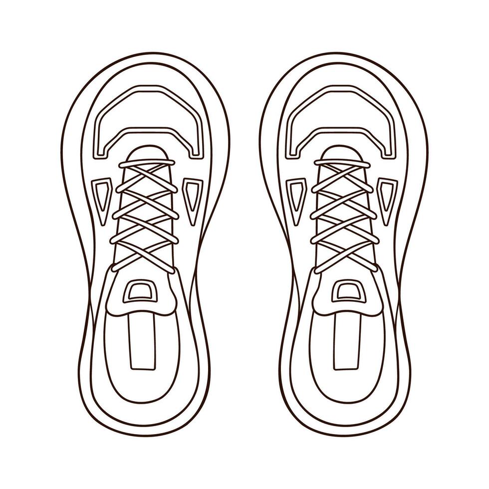 Casual sneakers shoes for male and female in line art style. Design icon, logo for shoe store, shop. Top view. Vector illustration isolated on a white background.