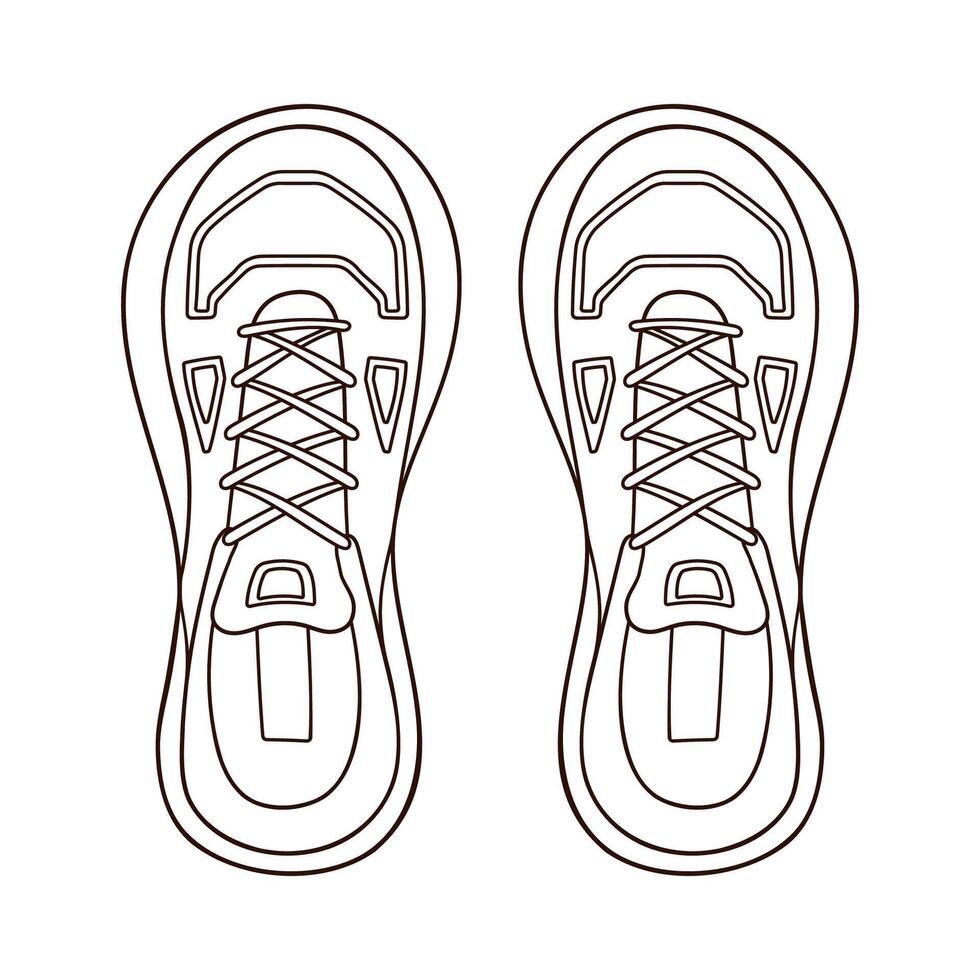 Casual sneakers shoes for male and female in line art style. Design icon, logo for shoe store, shop. Top view. Vector illustration isolated on a white background.