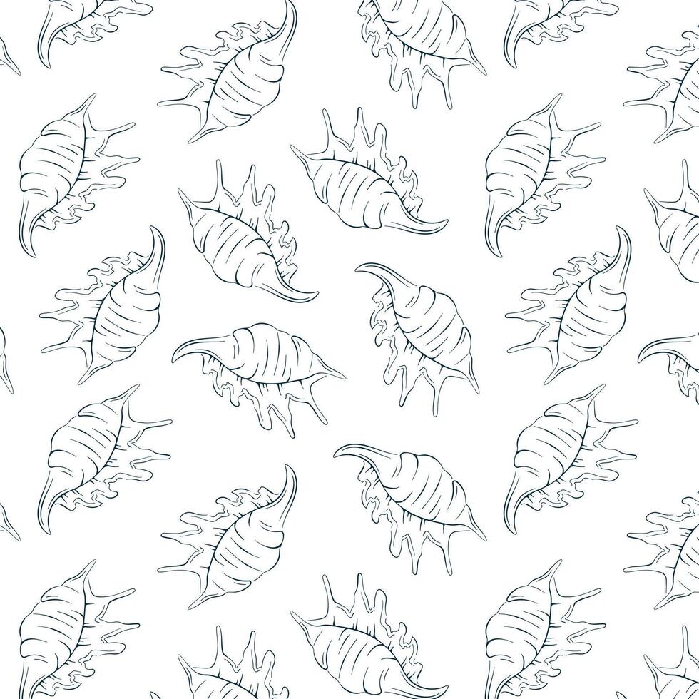 Line art seamless pattern with seashells. Hand drawn undersea style. Seamless for fabric design, wrapping paper and print. Vector illustration on a white background.