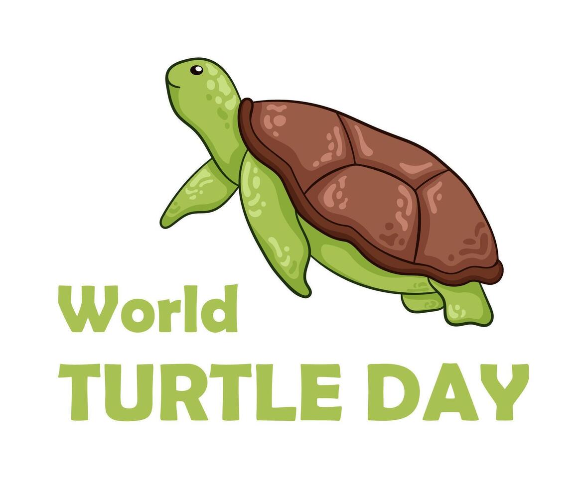 World turtle day 23 May in simple cartoon, flat style. Design banner for social media, card, post. Vector illustration isolated on a white background.