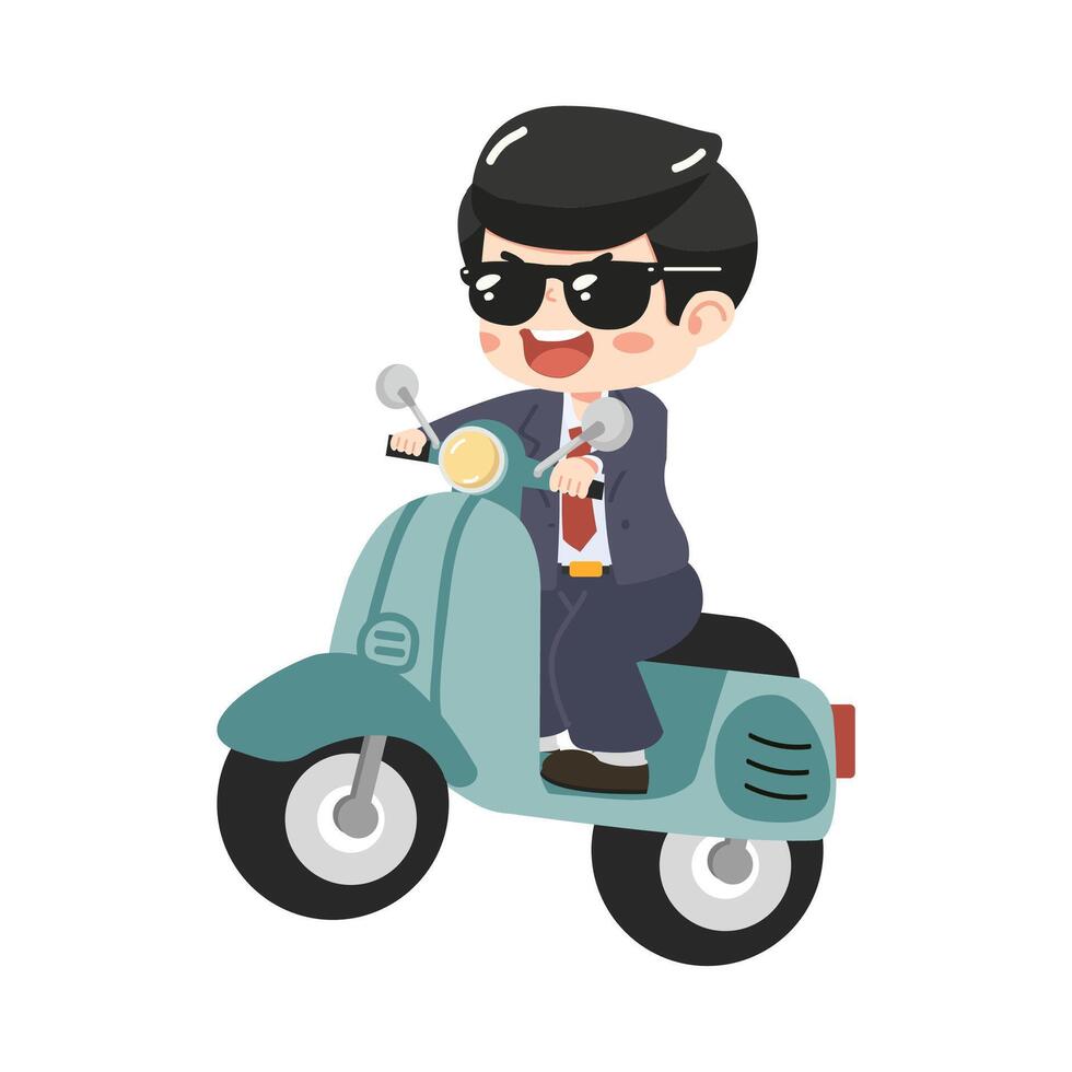 Businessman riding motorcycle Cartoon funny vector