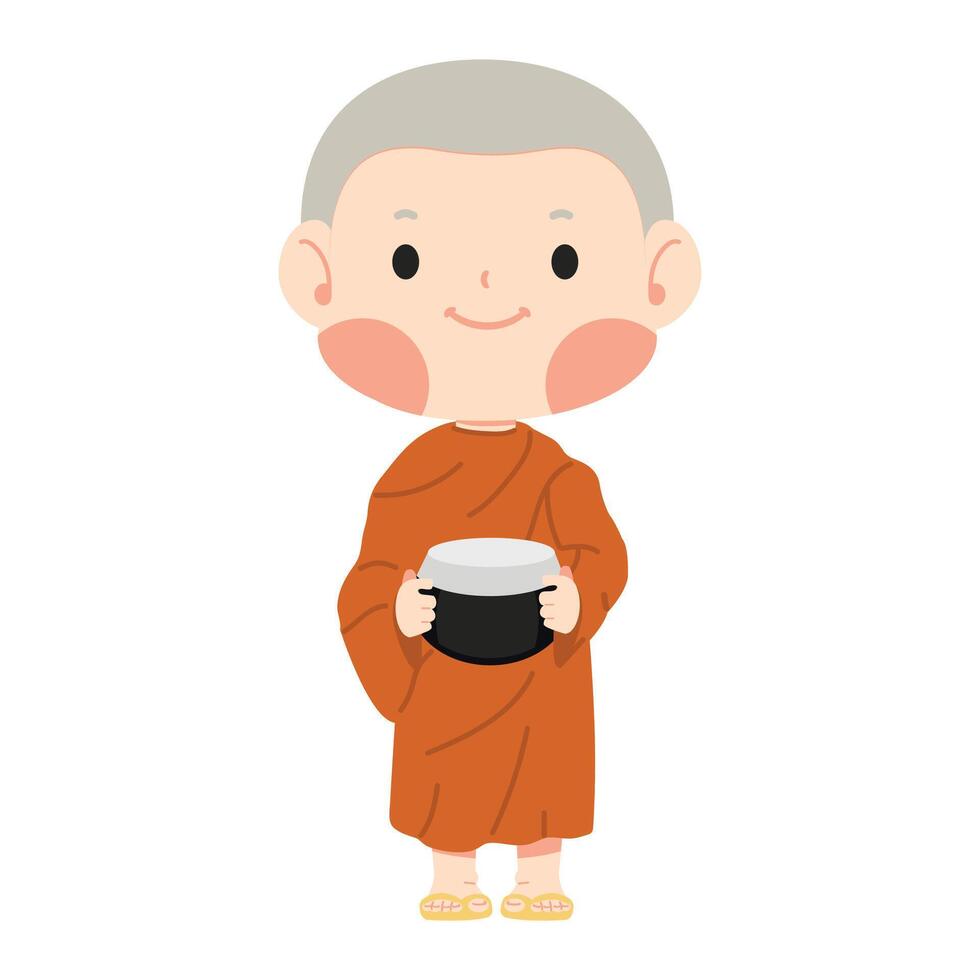 Man buddhist monk holding alms bowl vector