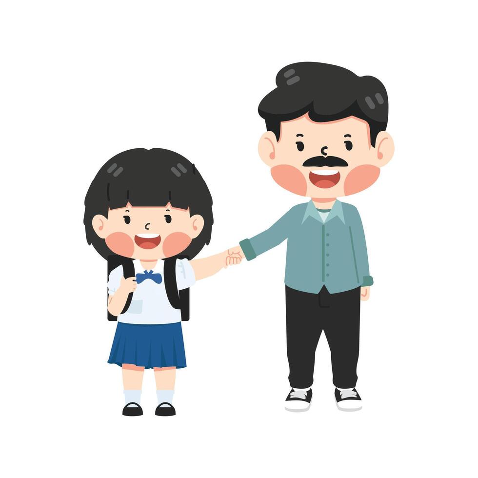 father holding his daughters hand vector