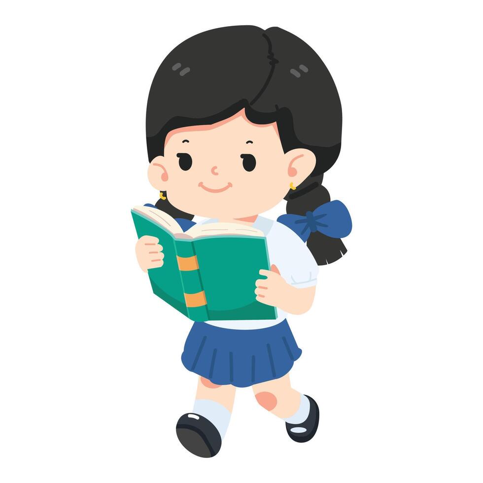 Cute girl reading a big book vector