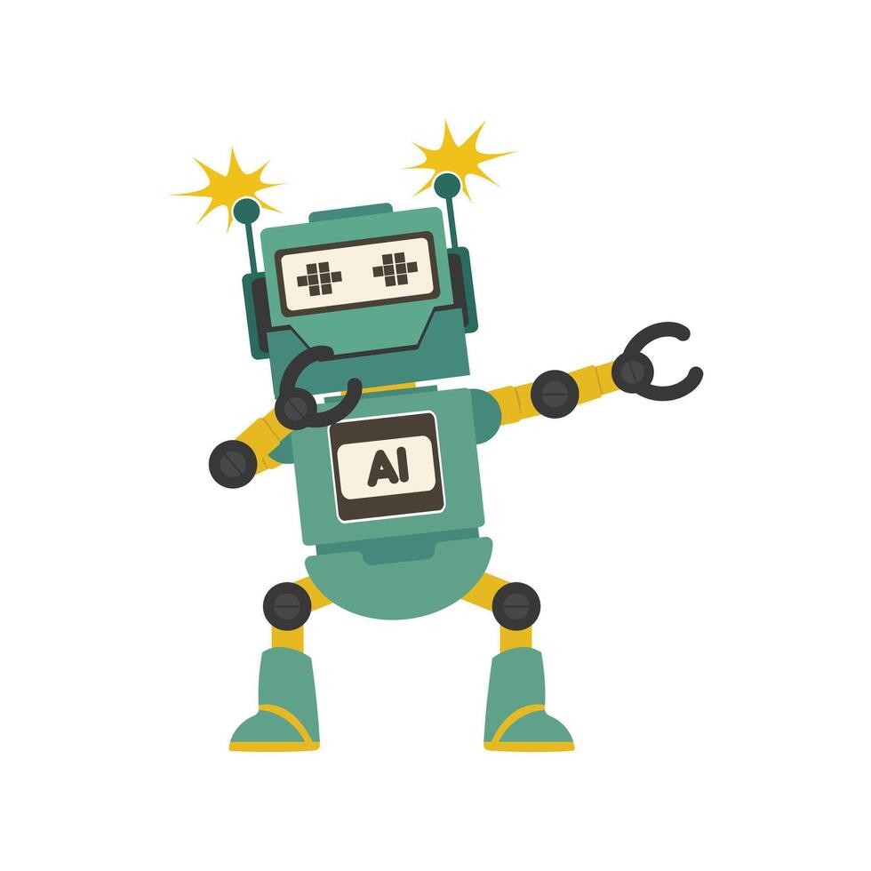 Funny green robot cartoon dab vector
