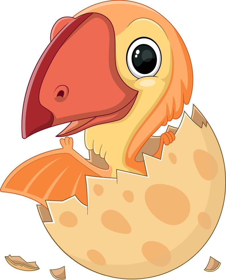 Cartoon baby nemicolopterus dinosaur hatching from egg vector