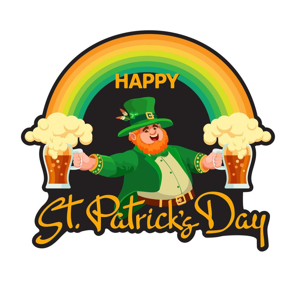 Happy Saint Patricks Day. Hand-drawn lettering, leprechaun, beer, rainbow. Vector. vector