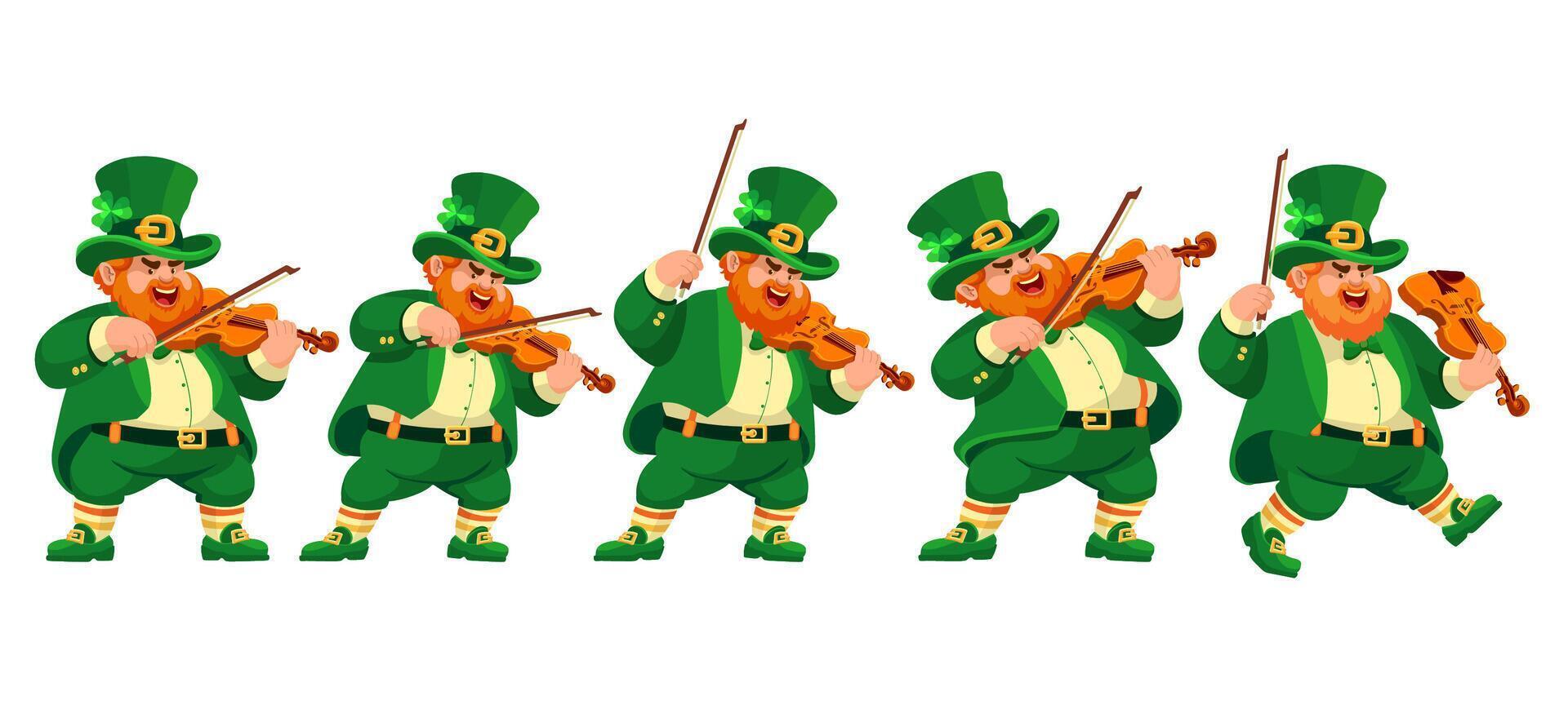 Six funny musicians in leprechaun costumes. St. Patricks Day. Vector. vector