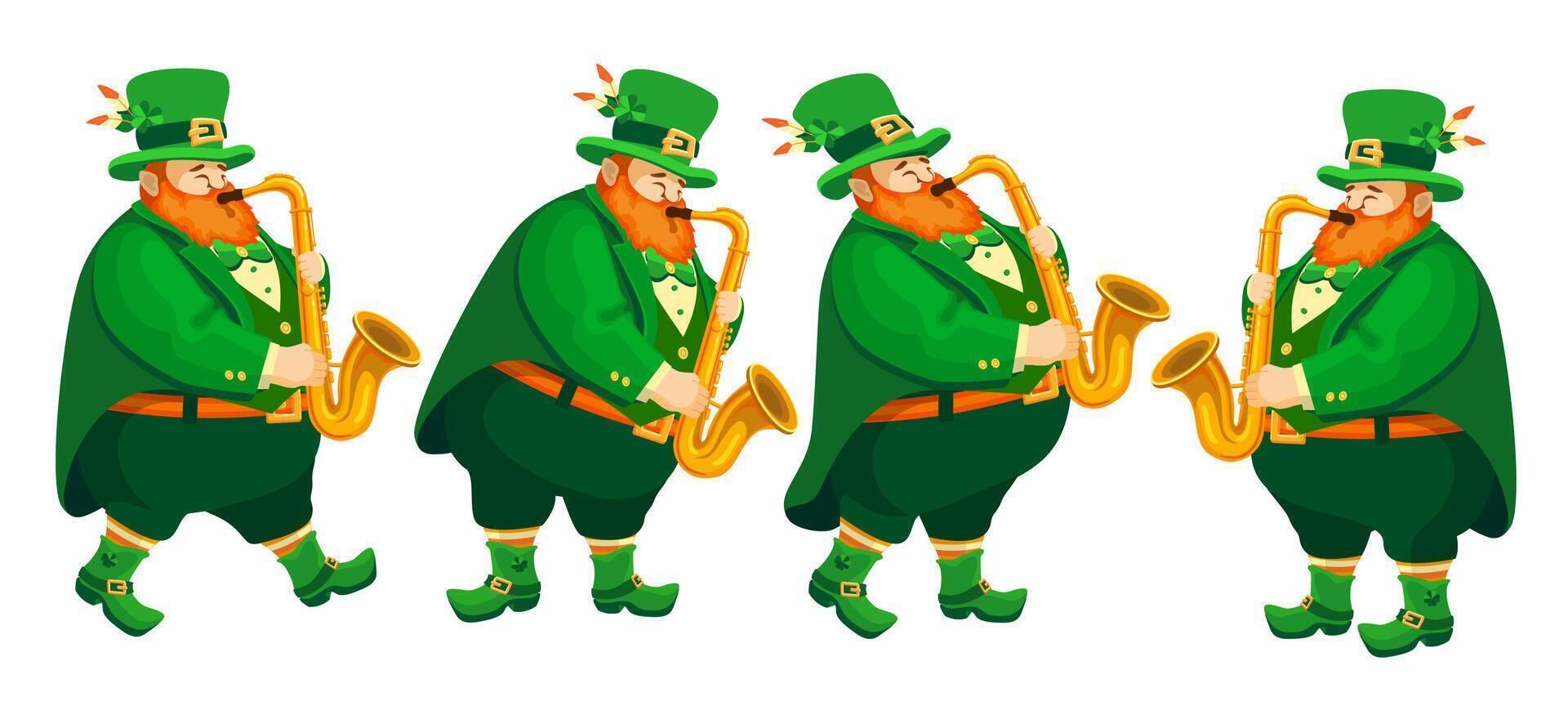 Four funny musicians in leprechaun costumes. St. Patricks Day. Vector. vector