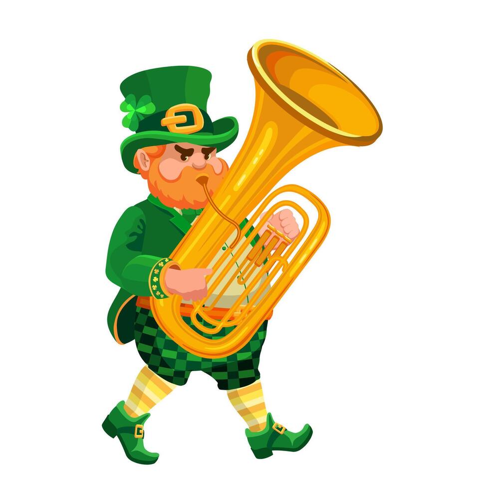 Leprechaun with a tuba. Funny musician. Cartoon character. Vector. vector