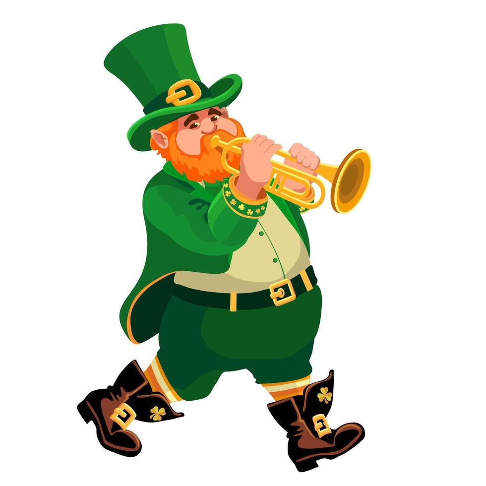 Leprechaun with a trumpet. Funny musician. Cartoon character. Vector. vector