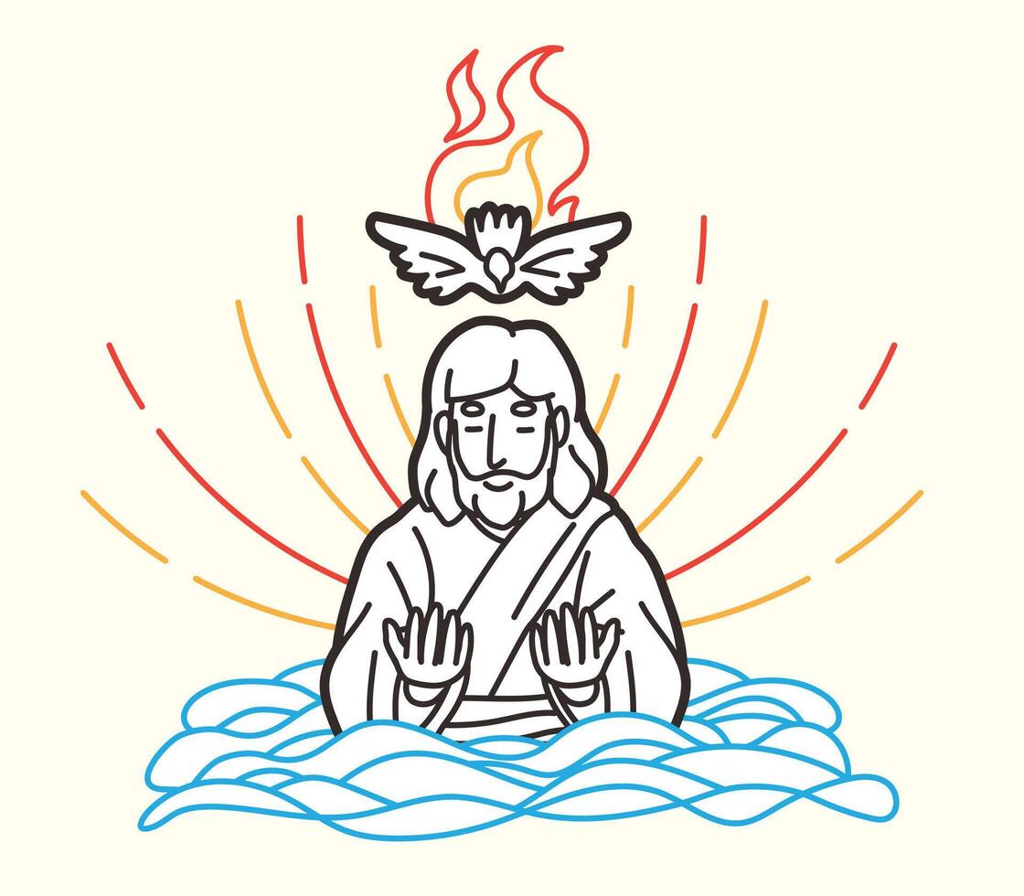 Jesus was Baptized in Water and the Holy Spirit Descended Cartoon Graphic Vector
